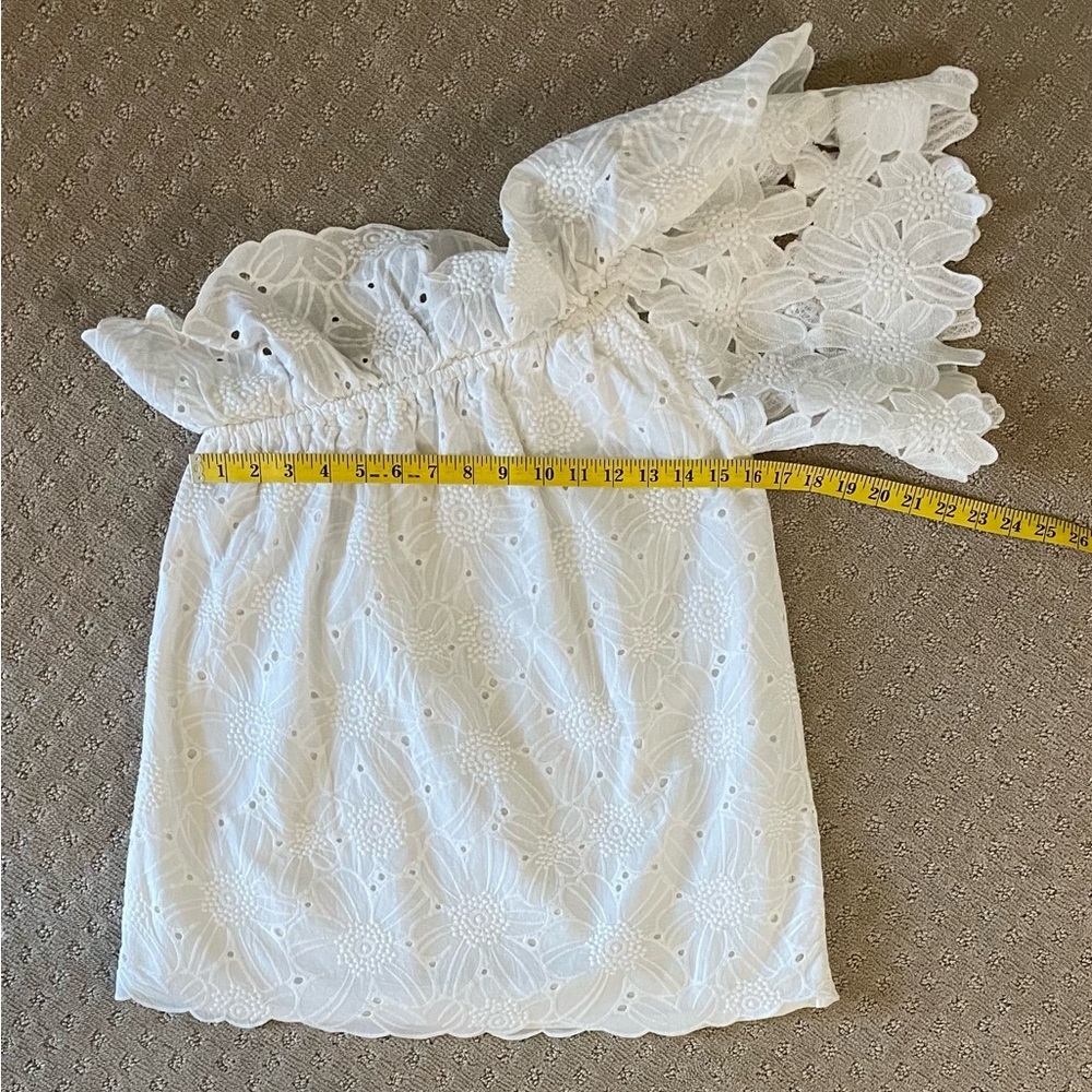 KAS New York Dulia White Floral Eyelet Lace One Shoulder Blouse, Sz S/M - Picture 8 of 14